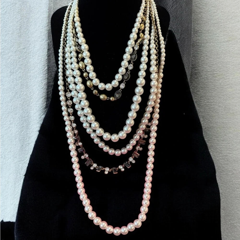 Vintage Elegant Pearl and Black Beaded‎ Necklace Set